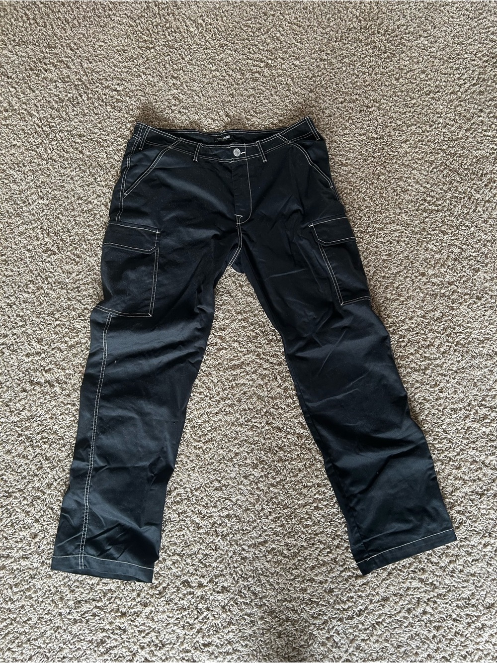 True Religion Black Cargo Pants with Contrast Stitching